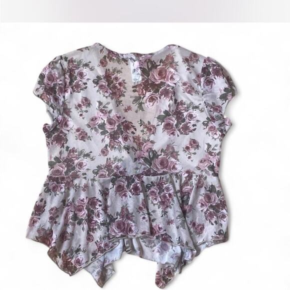 Y2K Fairycore Pink Floral Sheer Asymmetrical Front Tie Top - Picture 3 of 5